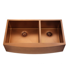 Aquacubic cUPC Nano Handmade Rose Gold Colorful 18/16 Gauge Farmhouse Apron Stainless Steel Double Bowl Kitchen Sink